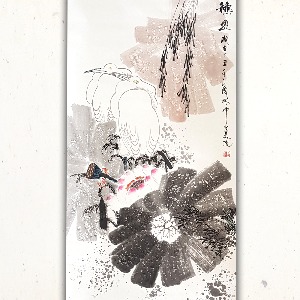 화조도 연꽃 족자 166 x 70 풍수에좋은그림 대형족자