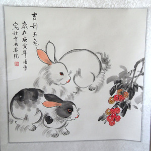 산딸기 토끼 족자/토끼그림/풍수인테리어/옛날그림/토끼상/토끼그림