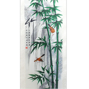 대나무 참새두마리 족자 (96cm x 30cm)/대나무그림